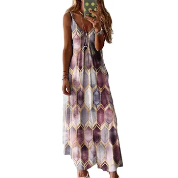 Nauja Vasaros Suknelė 2021 Moterų Plius Dydis 5XL V-Kaklo-Line Suknelė Su Dirželiais Deimanto Modelis Paplūdimio Sundress Moterų Ilgas Mantijas