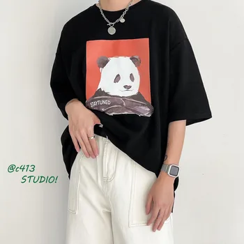 Privathinker Stay Tuned Mielas Panda Grafinis Vyrų Marškinėlius trumpomis Rankovėmis Kawaii Hip-Hop Vyrų Negabaritinių Marškinėliai Harajuku vyriški Drabužiai