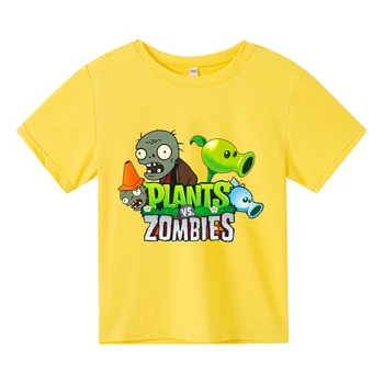 Nauja Vasaros Vaikų drabužių Plant vs zombie Print T-shirtBoy Mergina, Vaikai, Mada, drabužiai paaugliams Streetwear Kietas Viršūnes Tees