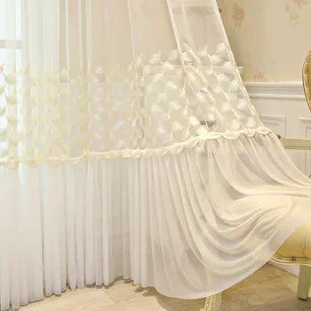 Korėjos Stiliaus Princesė Kambario Prabangos Plunksnų Išsiuvinėtu Tiulio Užuolaidas Kambarį Rožinės /Smėlio Spalvos Romantiška Nėrinių Langą Ekrane#4