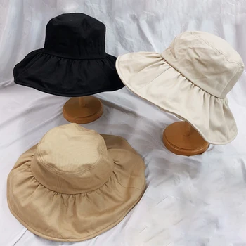 2019 m. vasarą medvilnės paplūdimio skrybėlę moterų skrybėlę ponios kibirą kepurės lankstymo vasaros ponios UV apsauga Panama vasaros saulės skrybėlę Viseira