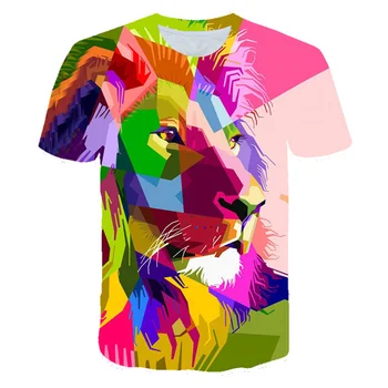 Mados 4-14 Metų Vaikai Viršūnės Vasarą Liūtas 3D Spausdinimo Berniukai Tigras T-Shirt Gyvūnų Spausdinti Marškinėliai Mergaitėms Atsitiktinis Trumpas Rankovėmis Tee Marškinėliai