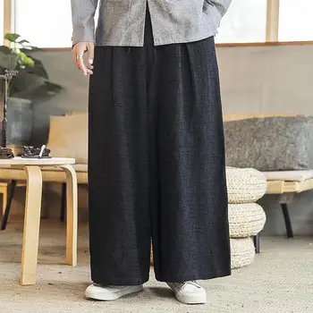 Nauji Medvilniniai Skalbiniai Pločio Kojų Kelnės Vyrams Kinų Stiliaus Vyrų Mados Prarasti Japonijos Streetwear Kelnės Kietas Raišteliu Haremo Kelnės