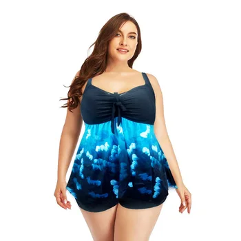 2021 Naujas Plus Size 8XL Dviejų dalių maudymosi kostiumėlis Moterims Boksininkas Tankini Spausdinti Derliaus Didelis Didelis Dydis maudymosi Kostiumėliai Paplūdimio Sijonus, Maudymosi Kostiumą