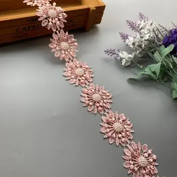10x Pink Pearl Rankų darbo Zawalcowany Gėlių Išsiuvinėti Nėriniai Apdailos Juostelės dvisluoksnį Aplikacijos Suknelė 