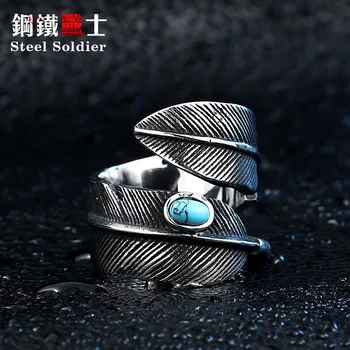 Plieno kareivis didmeninė nerūdijančio plieno plunksna su akmens atidarymo žiedas populiarūs papuošalai Japonija