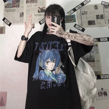 Vasaros Harajuku Drabužių Animacinių filmų Anime Gotikos Trumpas Rankovėmis Moterims T-Shirt Punk Viršūnes Seksualus Prarasti Negabaritinių marškinėliai moteriški Marškinėliai