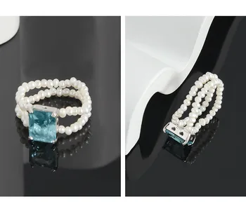 F. I. N. S Korėjos Prabangus Dizainas Autentiški S925 Sterlingas Sidabro Žiedai Mėlyna Cirkonis Gėlavandenių Perlų Rankų Darbo Moteriška Sluoksnis Perlų Žiedas