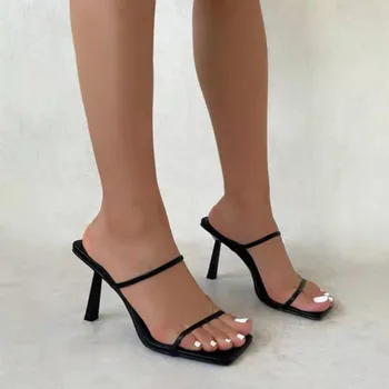 Aukštos obcasie sandalai moterims 2021 m. vasarą naujas stilius, plonas dirželis, kojų aikštėje kojų stiletto seksualus mados sandalai moterims geltona žalia