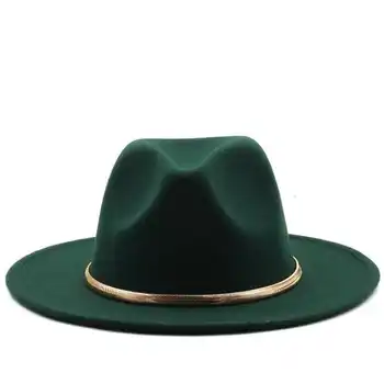 Platus Kraštų Juoda/žalia Paprasta Bažnyčia Derby Top Hat Panama Kietas Jaučiausi Fedoras Skrybėlę Vyrams, Moterims, dirbtinės vilnos Mišinys Džiazo Bžūp