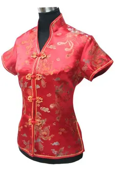 Bordo Kinijos Moterims Satino Viskozė Tang Aprangos Suvenyrinius Marškinėlius Viršūnės V-Kaklo Palaidinė Derliaus Han Fu Viršuje, Dydis S M L XL XXL XXXL