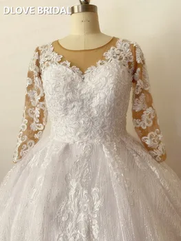 Sparkle Kamuolys Suknelė Vestuvių Suknelė Ilgomis Rankovėmis Blizgučiais Nėrinių Nuotakos Suknelės, Naują Atvykimo Kolekcijos Realios Nuotraukos