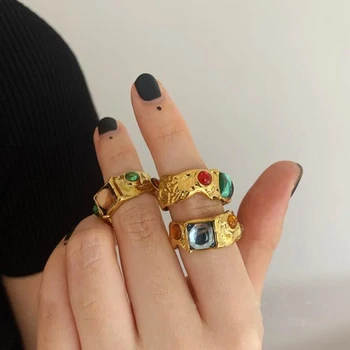 Derliaus Baroko Spalva Crystal Žiedą, Moterims, Metalo Mados Žavesio Elegantiškas Klasikinis Apvalūs Tuščiaviduriai Žiedai, Papuošalai, Dovanos Naujas Šalis