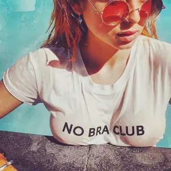 Be Liemenėlės Klubas Laiškas išspausdintas moteriški marškinėliai feminizmas be liemenėlių moterų mados balti trumpomis rankovėmis vasarą seksualus atsitiktinis marškinėliai