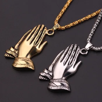 Naujos Mados Meldžiasi Rankas Pakabukas Karoliai vyriški Karoliai Mados Metalo Religinių Amuletas Pakabukas Aksesuarai, Šaliai, Papuošalai