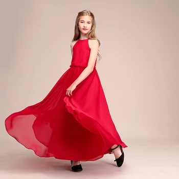 Apynasrio Rankovių Šifono Ilgai Vaikai Vakaro Suknelės 2019 Raudona Mergaičių Suknelės Vestuves Gėlių Mergaičių Suknelės