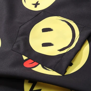 Hip-Hop Marškinėliai Vyrams Harajuku Šypsena Veide Spausdinti Vasaros Paplūdimio Marškinių Kišenėje Havajų Trumpas Rankovės Mados Viršūnes Drabužių Streetwear