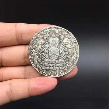 Tibeto Sidabras Senovės Monetų Kolekciją Budistų Tūkst. Vertus Guanyin Širdies Sutra Budos Statula Laimingas Papuošalas Dovanų