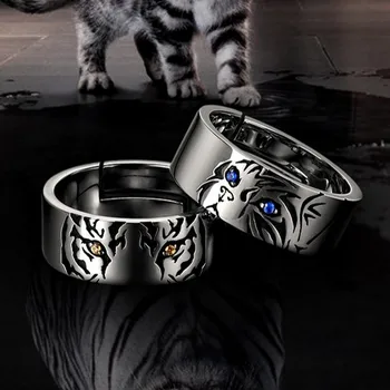 BOCAI Naujas s925 Sidabro Žiedas, skirtas Vyro ir Moters Individualus Pora Žiedas šalto stiliaus Mados Vieno Cat/Tigras Paprastas Žiedas