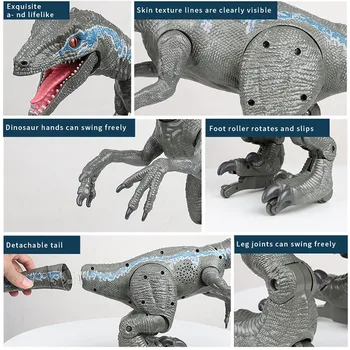 8001 2.4 G Didelių RC Protingas Purškimo Dinozaurų Su LED Šviesos Pėsčiomis Muzikos Modelis Velociraptor Gyvūnų Dinosaurio Žaislai berniukams