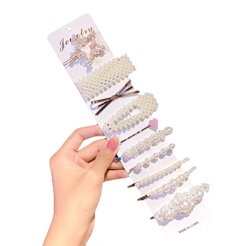 Korėjos Mados Perlų Rankų darbo Plaukų Clips Geometrinis Gėlių Barrettes Imituojamas Pearl Zawalcowany plaukų segtukai, Plaukų Aksesuarai, 10vnt/Set