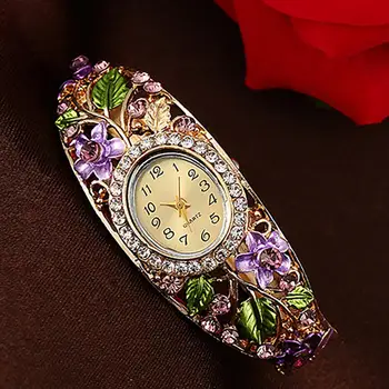 Senovinių Moterų Žiūrėti Lady Laikrodis Crystal Spalvos Gėlių Bangle Apyrankės Žiūrėti Kvarcinis Analoginis ažūrinės figūrinių deimantų Žiūrėti reloj mujer