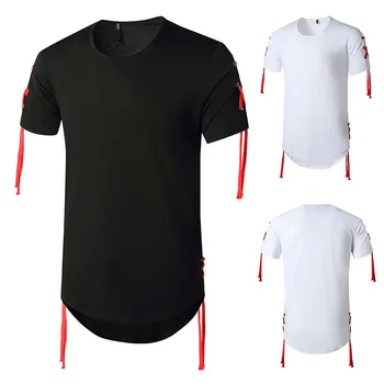 Nemokamas Pristatymas 2021 Mados Raudonos Nėrinių Vyrų Hip-Hop T-shirt Vasaros Baltos Slim-fit Long Mens Tee Atsitiktinis Palaidų trumpomis Rankovėmis T Shirts
