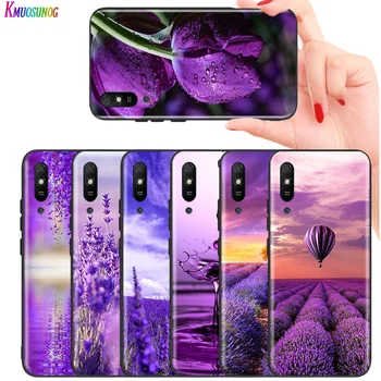 Ryškios Juoda, Padengti levandų Violetinė gėlių Huawei P Smart Z S Plius 2019 2020 Nova 5T 5i 5 4e 4 3i 3e 3 2i Telefono dėklas