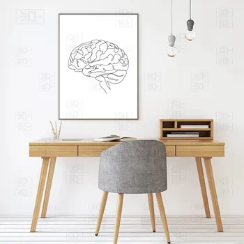 Anatominį Smegenų Piešimo Spausdinti Anatomija Medicinos Meno Tapybos Drobės Nuotrauką Gydytojas Biuro Dekoras Smegenų Plakatas Linija Eskizą, Nuotrauką