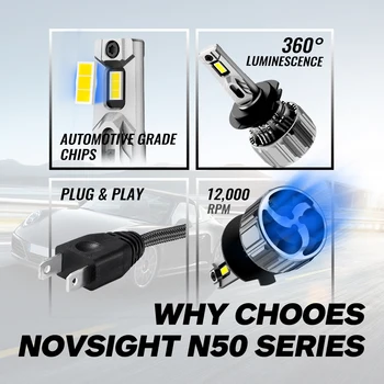 NOVSIGHT H7 LED Automobilių Žibintų Lemputės H4 H8 H11 H9 H1 H3 9005 9006 H13 Lemputes 70W 15000LM MIni Dydžio 6500K Žibintai, Automobilių Priedai