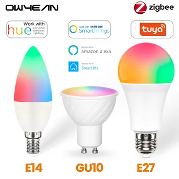 Zigbee 3.0 Tuya GU10 E27 E14 Smart LED Prožektoriai, Lemputės Veikia Su 
