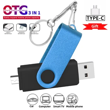 OTG metalo 256 GB Dual Uostų Pendrive 128gb 64gb 8gb 4gb USB 
