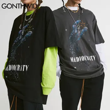 GONTHWID T-Shirts Hip-Hop Kūrybos Galaxy Vertus Spausdinti Marškinėlius Streetwear Medvilnės Atsitiktinis Hipster Prarasti Vasaros trumpomis Rankovėmis Viršūnes Tees