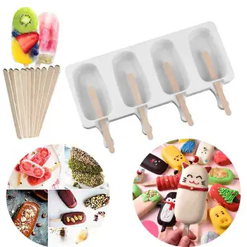 Silikono Ice Cream Makers Pelėsių Su 10vnt Popsicle Lazdos 4 Ertmių 
