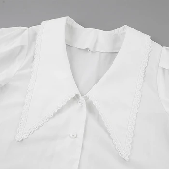 Pavasario Elegantiški Baltos Spalvos Marškinėliai Moterims Žibintų Ilgomis Rankovėmis Turn-Žemyn Apykaklės Prancūzijos Elegantiškos Marškinėliai Moteriška 2021 Mados Office Lady Palaidinė