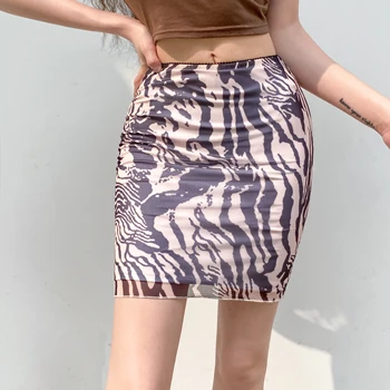 IAMSURE Seksualus Slim Spausdinti Akių Sijonas Matyti Per High Waisted Mini Sijonai Moterų 2021 Mados Atsitiktinis Streetwear Y2K Estetines
