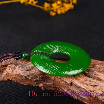 Green Jade Pakabukas Kinijos Karoliai Amuletas dvipusis Moterų Žavesio Raižyti bižuterijos Gamtos Dovanos