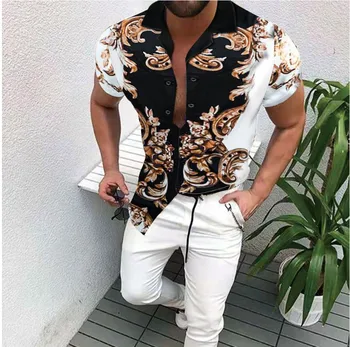 Vasaros Spausdinimo Havajų Marškinėliai Vyrams 2021 Trumpas Rankovės Streetwear Atvartas Laisvalaikio Prekės Marškiniai, Elegantiškos Mygtuką Camisa Plius Dydis