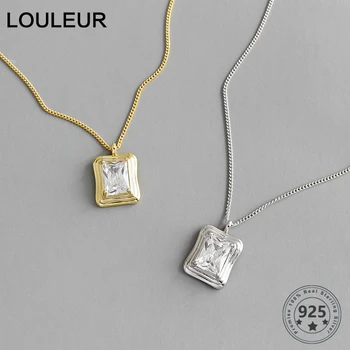 Louleur Originali 925 Silver Square Cirkonis Karoliai Mados Geometrinis Aukso Grandinę Karoliai Moterų Fine Jewelry Gimtadienio Dovanos