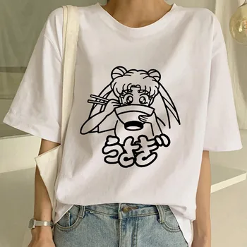 Vasaros Negabaritinių Marškinėliai Retro Moterų Drabužių Kawaii Pasėlių Top marškinėliai Manga Marškinėlius Anime, O Kaklo Derliaus Drabužius, Plius Dydis Viršūnės