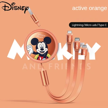 Disney Originali Animacinių filmų Duomenų Kabelis 3A Greito Įkrovimo Kabelis USB Metalo Mielas Trys viename Duomenų Kabelis Mobiliųjų Telefonų Priedai