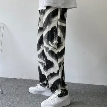 Medvilnės Raišteliu Jeans vyriški Slim Mados Retro tie dažai Džinsai Vyrams Streetwear Prarasti Hip-hop Tiesiai Džinsinio audinio Kelnės Mens S-2XL
