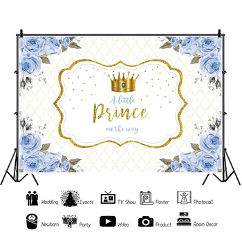 Laeacco Laimingas Princas Gimtadienio Aukso Karūna Mėlynos Gėlės Diamond Pagalvėlė Plakato Nuotrauka Fone Fotografijos Backdrops