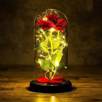LED Šviesos Žiedai Amžinojo Grožio Žvėris Pakilo Stiklo danga Vestuvių Namų Dekoro Kalėdų, Valentino Dienos Dovanų Dekoravimas