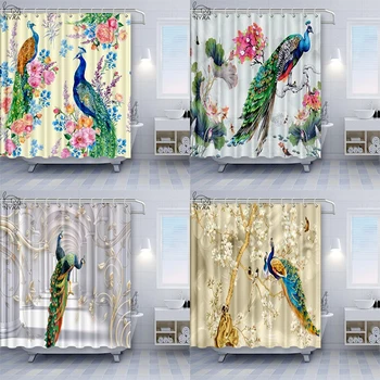 Žirnių gaidys Dušo Užuolaidos 3D Vonios kambarys Vandeniui Poliesterio Vonios Užuolaidų Retro Gėlių Kinijos Paukščių Plunksnų Užuolaidos Kabliukai