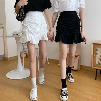 Seksualus Y2k Sijonai Moteris Plisuotos Susiėmę Slidinėti Maišelį Klubo Sijonas-Line Sijonai Balta Juoda Vintage Mini Sijonai Korėjos Stiliaus Sijonas