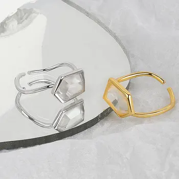 Mados korėjos Versija INS Stiliaus Dizaino Universalus Madinga Natūralių Kristalų 925 Sidabro Atidaryti Žiedas Moterys Šalis Dovanos