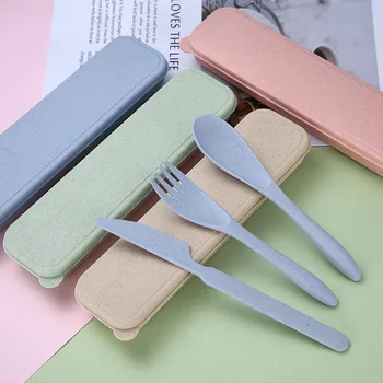 Kviečių šiaudų nešiojamų stalo įrankių rinkinys plastiko peiliai 3-piece set keliauti kviečių peiliai ekologišką lengvas