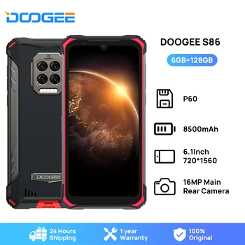 DOOGEE S86 Patikima Išmanųjį telefoną 6GB+128GB 8500mAh Super Baterija Išmaniųjų Telefonų IP68/IP69K Mobiliojo Telefono HelioP60 Octa Core Android 10