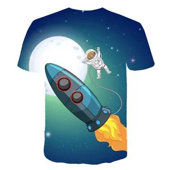 T-shirt Vasarą, Naujų Raketų 3D Spausdinimo Kosmosą Astronautas Vaikai Marškinėlius, O-kaklo Paauglių Mados Gražių Animacinių filmų Top Tshirts 4-14 Metų